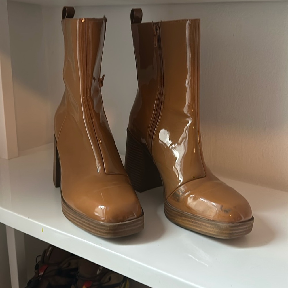 Patent Leather Nude Booties Size 9